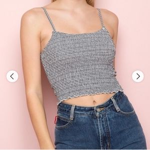 John Galt Gingham Print Smocked Adjustable Strap Bows Spring Summer Top XS S